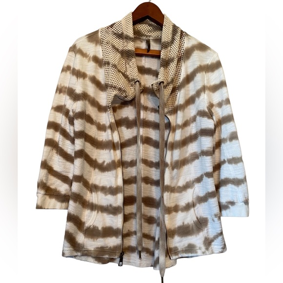 XCVI Cream and Tan Tie Dye Front Zip Jacket - Picture 1 of 15